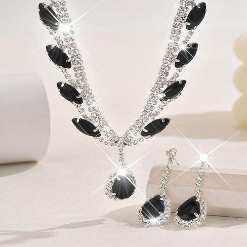 Unicra Rhinestone Bridal Wedding Jewelry Set Silver Necklace Earrings Sets Formal Prom Costume Jewelry Sets for Women and Brides in Saudi Arabia