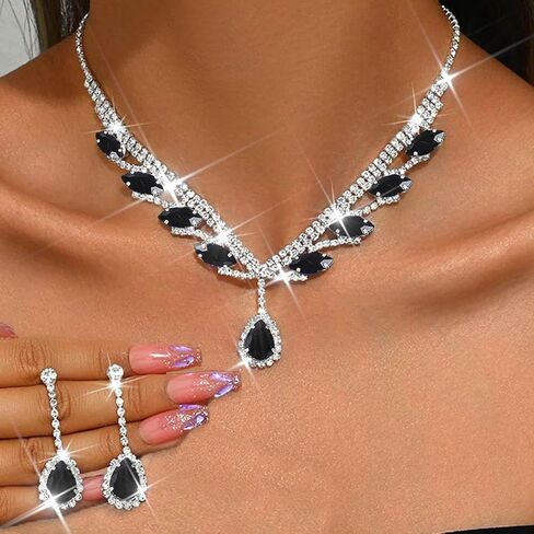Unicra Rhinestone Bridal Wedding Jewelry Set Silver Necklace Earrings Sets Formal Prom Costume Jewelry Sets for Women and Brides in Saudi Arabia