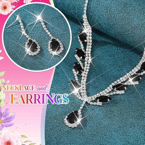 Unicra Rhinestone Bridal Wedding Jewelry Set Silver Necklace Earrings Sets Formal Prom Costume Jewelry Sets for Women and Brides in Saudi Arabia