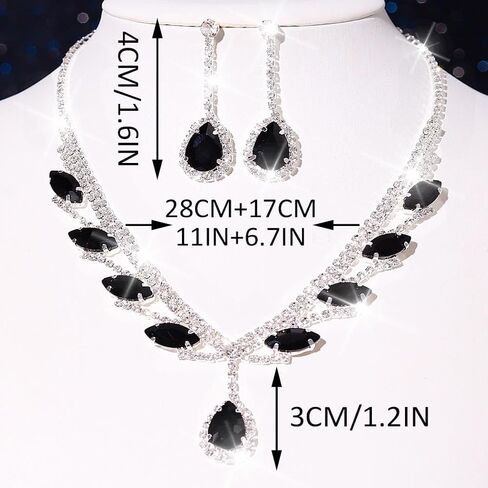 Unicra Rhinestone Bridal Wedding Jewelry Set Silver Necklace Earrings Sets Formal Prom Costume Jewelry Sets for Women and Brides in Saudi Arabia