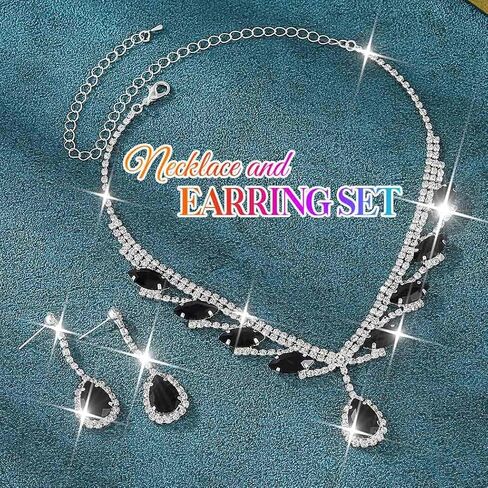 Unicra Rhinestone Bridal Wedding Jewelry Set Silver Necklace Earrings Sets Formal Prom Costume Jewelry Sets for Women and Brides in Saudi Arabia