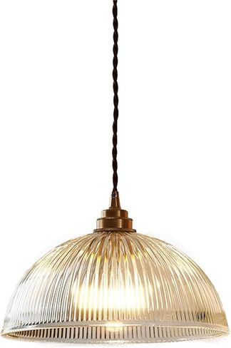 LNPTAL Vintage Ribbed Glass Pendant Light, Adjustable Height Hanging Lamp, Industrial Brass Kitchen Island Ceiling Lighting Fixture, E26 Base for Dining Room Bedroom Entrywa in Saudi Arabia