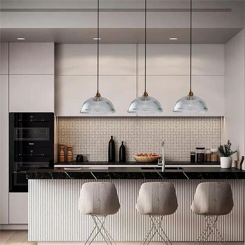 LNPTAL Vintage Ribbed Glass Pendant Light, Adjustable Height Hanging Lamp, Industrial Brass Kitchen Island Ceiling Lighting Fixture, E26 Base for Dining Room Bedroom Entrywa in Saudi Arabia