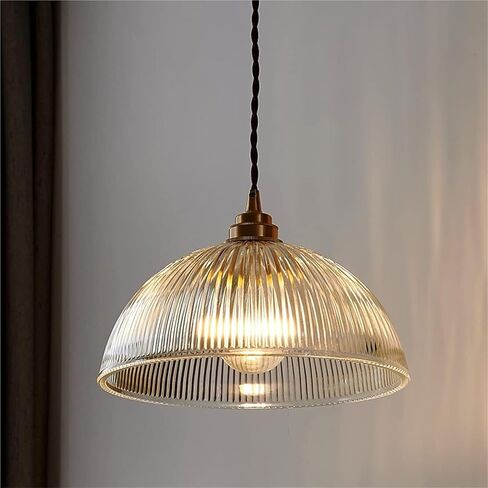 LNPTAL Vintage Ribbed Glass Pendant Light, Adjustable Height Hanging Lamp, Industrial Brass Kitchen Island Ceiling Lighting Fixture, E26 Base for Dining Room Bedroom Entrywa in Saudi Arabia