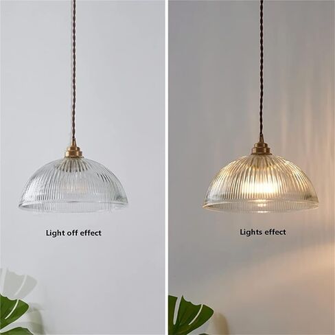 LNPTAL Vintage Ribbed Glass Pendant Light, Adjustable Height Hanging Lamp, Industrial Brass Kitchen Island Ceiling Lighting Fixture, E26 Base for Dining Room Bedroom Entrywa in Saudi Arabia