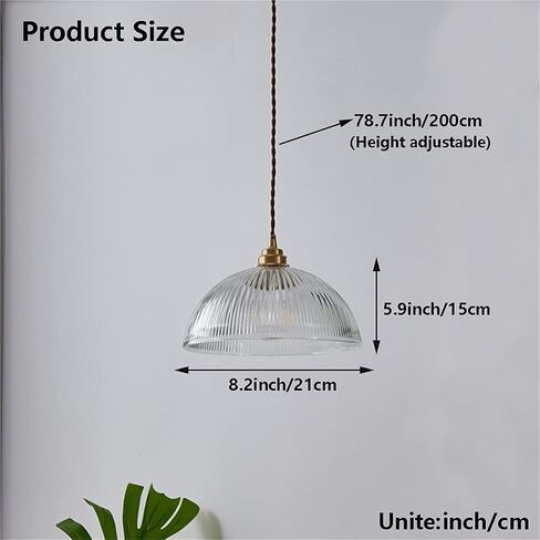 LNPTAL Vintage Ribbed Glass Pendant Light, Adjustable Height Hanging Lamp, Industrial Brass Kitchen Island Ceiling Lighting Fixture, E26 Base for Dining Room Bedroom Entrywa in Saudi Arabia