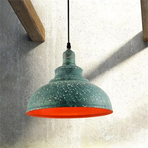 LNPTAL Industrial Vintage Hanging Lamp Distressed Teal Metal Dome Pendant Light Fixture with Orange Interior, Adjustable Ceiling Light for Kitchen Island, Dining Room, Bar, Cafe, Entryway in Saudi Arabia