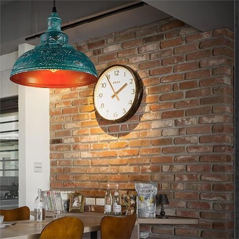 LNPTAL Industrial Vintage Hanging Lamp Distressed Teal Metal Dome Pendant Light Fixture with Orange Interior, Adjustable Ceiling Light for Kitchen Island, Dining Room, Bar, Cafe, Entryway in Saudi Arabia