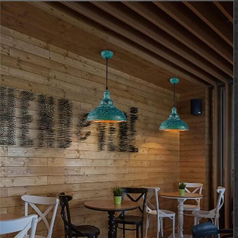 LNPTAL Industrial Vintage Hanging Lamp Distressed Teal Metal Dome Pendant Light Fixture with Orange Interior, Adjustable Ceiling Light for Kitchen Island, Dining Room, Bar, Cafe, Entryway in Saudi Arabia