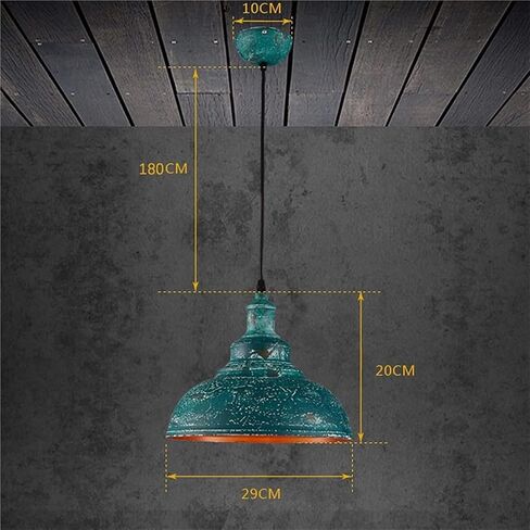 LNPTAL Industrial Vintage Hanging Lamp Distressed Teal Metal Dome Pendant Light Fixture with Orange Interior, Adjustable Ceiling Light for Kitchen Island, Dining Room, Bar, Cafe, Entryway in Saudi Arabia