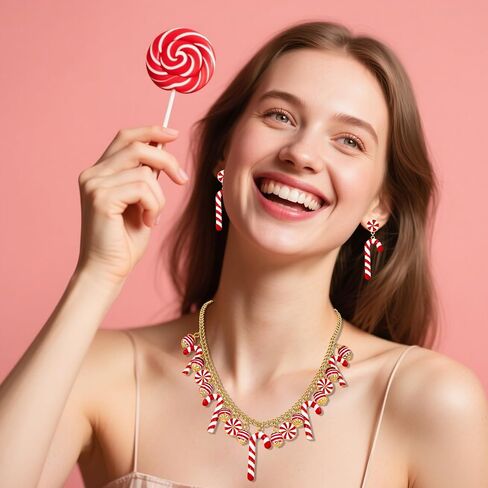 الحلوى قلادة الأقراط للنساء عيد الميلاد حلوى قصب قلادة مصاصة الأقراط Candyland زي الملحقات عيد الهالوين ملابس عيد الميلاد حفلة عيد ميلاد هدايا العيد in Saudi Arabia