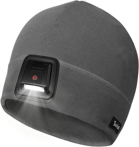 Taximi Led Beanie with Light, USB Rechargeable Headlamp Beanie, Fleece Flashlight Hat for Running, Gift for Men Dad Husband in Kuwait
