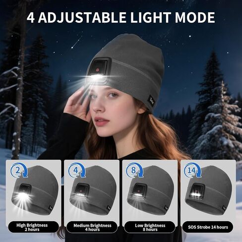 Taximi Led Beanie with Light, USB Rechargeable Headlamp Beanie, Fleece Flashlight Hat for Running, Gift for Men Dad Husband in Kuwait