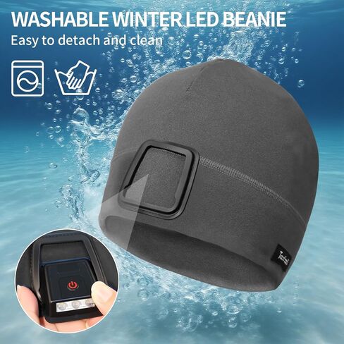 Taximi Led Beanie with Light, USB Rechargeable Headlamp Beanie, Fleece Flashlight Hat for Running, Gift for Men Dad Husband in Kuwait