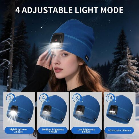 Taximi Led Beanie with Light, USB Rechargeable Headlamp Beanie, Fleece Flashlight Hat for Running, Gift for Men Dad Husband in Kuwait