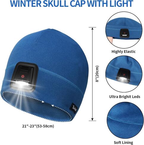 Taximi Led Beanie with Light, USB Rechargeable Headlamp Beanie, Fleece Flashlight Hat for Running, Gift for Men Dad Husband in Kuwait