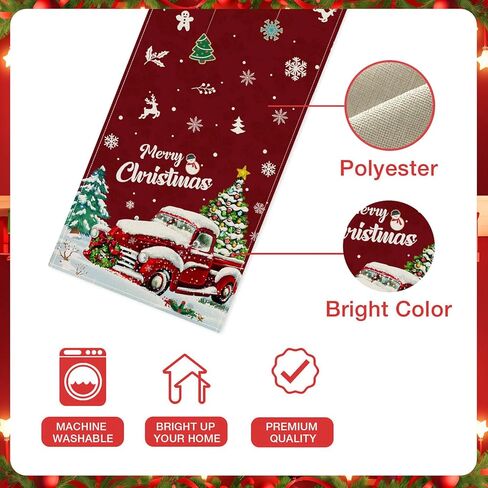 مفرش طاولة عيد الميلاد، شاحنة حمراء عيد ميلاد سعيد، مفرش طاولة مقاس 13 × 72 بوصة لتزيين الطاولة في الأماكن المغلقة والخارجية وديكور حفلات المنزل in Kuwait