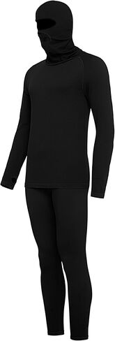 E4M Men’s Thermals Top and Bottom Set - Men’s Long Johns with Ski Mask, Black in Saudi Arabia