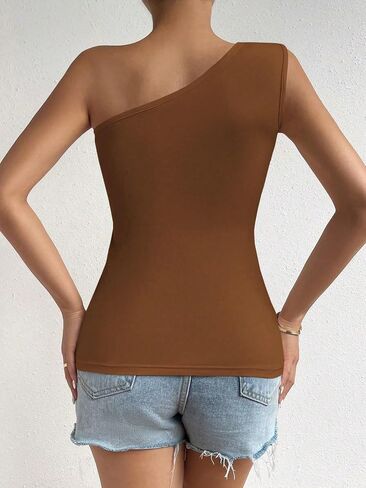 Verdusa Women's Ruched One Shoulder Tops Sleeveless Fitted Going Out Tops in Saudi Arabia