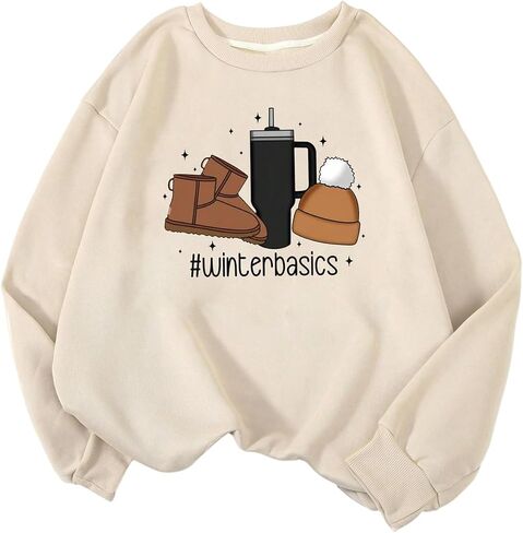 SweatyRocks Women's Graphic Sweatshirt Casual Fleece Long Sleeve Oversize Crewneck Pullover Hoodies in Saudi Arabia