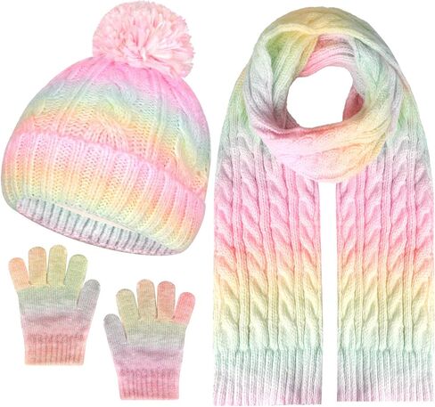 Kids Winter Hat Scarf Gloves Set, Kids Beanie Hat Long Scarf Mittens with Warm Fleece Lining for Boys Girls 3-10 Years Old in Saudi Arabia