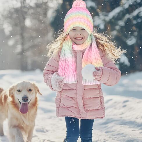 Kids Winter Hat Scarf Gloves Set, Kids Beanie Hat Long Scarf Mittens with Warm Fleece Lining for Boys Girls 3-10 Years Old in Saudi Arabia