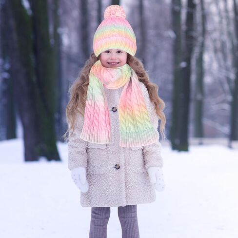Kids Winter Hat Scarf Gloves Set, Kids Beanie Hat Long Scarf Mittens with Warm Fleece Lining for Boys Girls 3-10 Years Old in Saudi Arabia