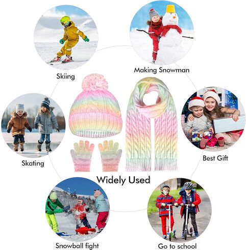 Kids Winter Hat Scarf Gloves Set, Kids Beanie Hat Long Scarf Mittens with Warm Fleece Lining for Boys Girls 3-10 Years Old in Saudi Arabia