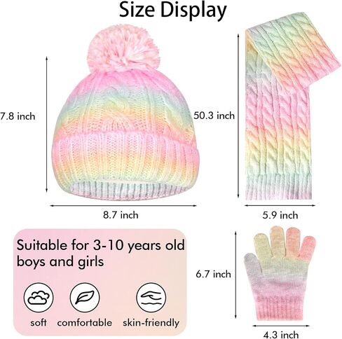 Kids Winter Hat Scarf Gloves Set, Kids Beanie Hat Long Scarf Mittens with Warm Fleece Lining for Boys Girls 3-10 Years Old in Saudi Arabia