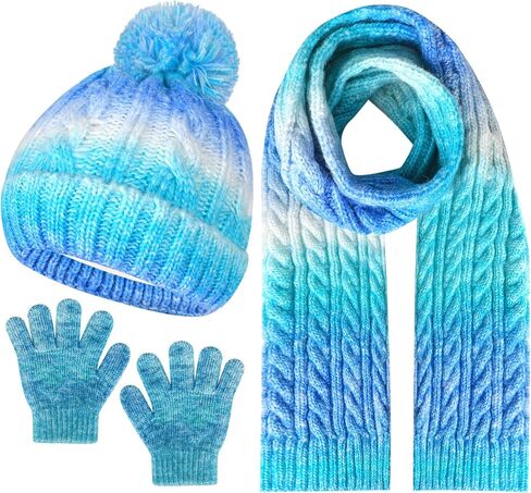 Kids Winter Hat Scarf Gloves Set, Kids Beanie Hat Long Scarf Mittens with Warm Fleece Lining for Boys Girls 3-10 Years Old in Saudi Arabia