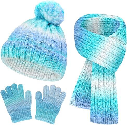 SK Studio Kids Winter Hat Gloves Scarf Set, Girls Toddler Beanie with Pom Knit Neck Warmer Gloves Fleece Lined Set in Kuwait