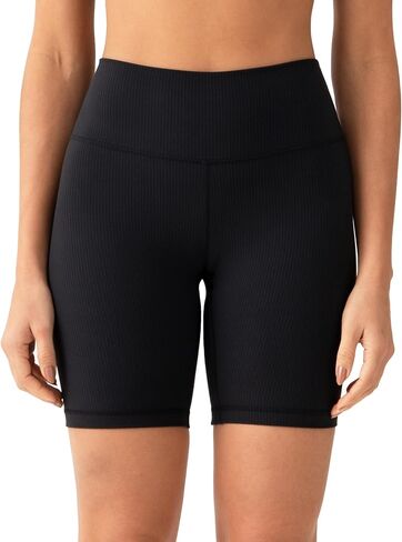 YUNOGA Womens RibFlex High Waisted Ribbed Biker Shorts 6/8 inches - Tummy Control Spandex Yoga Workout Athletic Shorts in Saudi Arabia