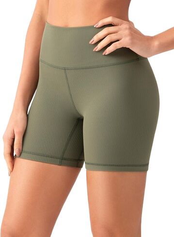 YUNOGA Womens RibFlex High Waisted Ribbed Biker Shorts 6/8 inches - Tummy Control Spandex Yoga Workout Athletic Shorts in Saudi Arabia
