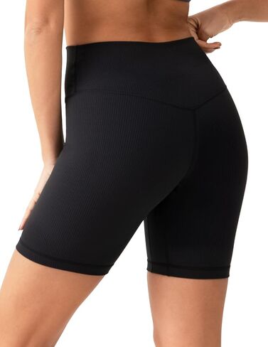 YUNOGA Womens RibFlex High Waisted Ribbed Biker Shorts 6/8 inches - Tummy Control Spandex Yoga Workout Athletic Shorts in Saudi Arabia