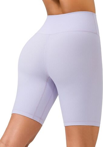 YUNOGA Womens RibFlex High Waisted Ribbed Biker Shorts 6/8 inches - Tummy Control Spandex Yoga Workout Athletic Shorts in Saudi Arabia