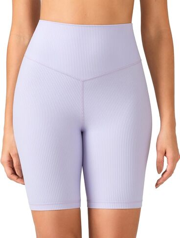 YUNOGA Womens RibFlex High Waisted Ribbed Biker Shorts 6/8 inches - Tummy Control Spandex Yoga Workout Athletic Shorts in Saudi Arabia