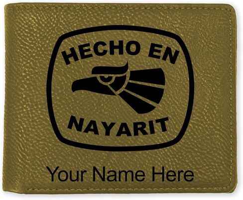 محفظة LaserGram من الجلد الصناعي ثنائية الطي، Hecho en Nayarit، تتضمن نقشًا شخصيًا (أسود مع فضي) in Saudi Arabia