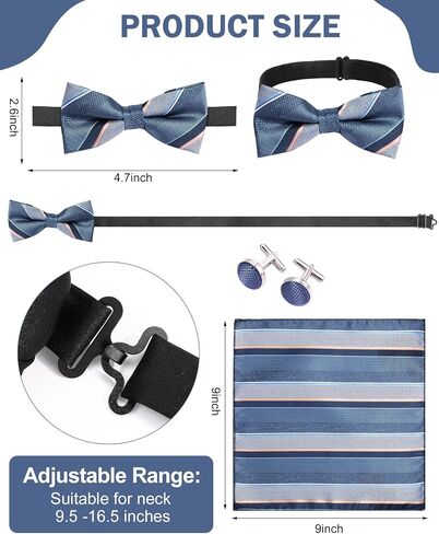 6 Sets Pre Tied Bow Tie and Pocket Square Cuff Links Sets for Men Classic Formal Tuxedo Adjustable Elegant Bowtie for Wedding Party Halloween Christmas Birthday Gifts in Saudi Arabia