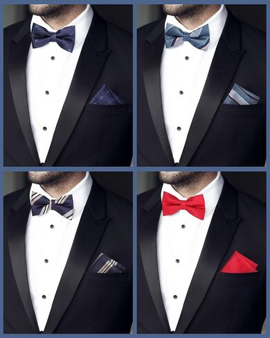 6 Sets Pre Tied Bow Tie and Pocket Square Cuff Links Sets for Men Classic Formal Tuxedo Adjustable Elegant Bowtie for Wedding Party Halloween Christmas Birthday Gifts in Saudi Arabia