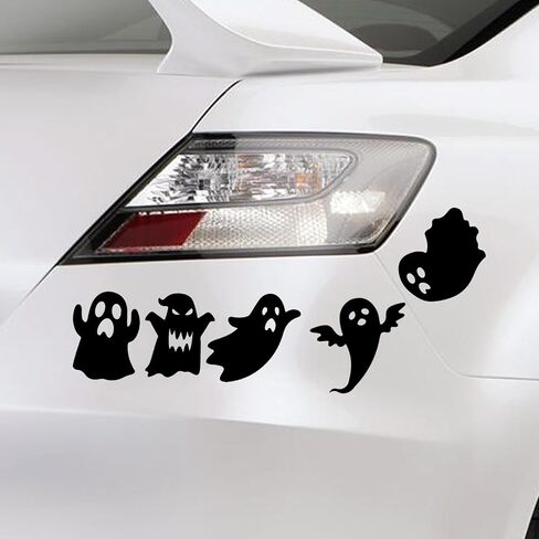 8Pcs/Set Halloween Ghost Decals Self-Adhesive Vinyl Halloween Wall Stickers Happy Hallowen Wall Decor Black White Pink Spooky Fly Ghosts for Home Door Car Bumper Sticker4×8"(W×L) (Black) in Kuwait
