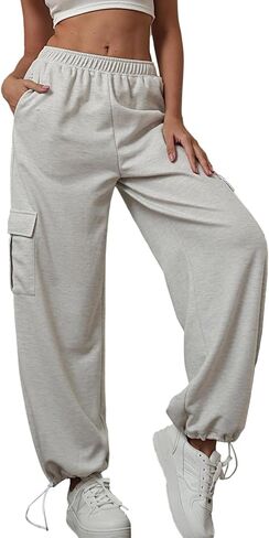 ALSOGO Women's Joggers Sweatpants Athletic Workout Running Baggy Lounge Pants Casual High Waisted Loose Pnats with Pockets in Saudi Arabia