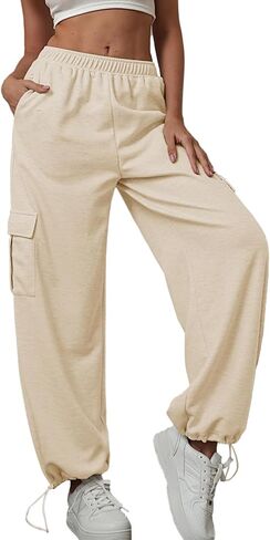 ALSOGO Women's Joggers Sweatpants Athletic Workout Running Baggy Lounge Pants Casual High Waisted Loose Pnats with Pockets in Saudi Arabia