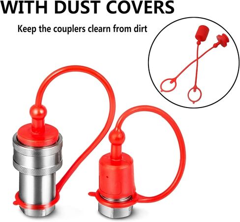Hydraulic Coupler Dust Cap Plug Set 3/4 ISO-B,CEKER Hydraulic Dust Covers Male Female Quick Connects Fittings,Red Cap with Retention Ring Keeps Cap Attached to Hose 1Pack in Saudi Arabia
