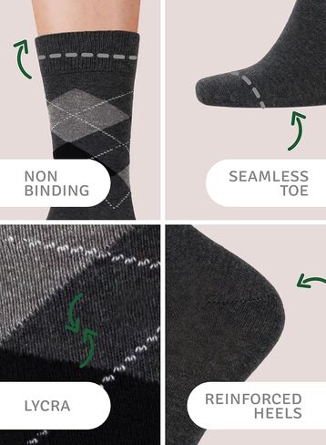Men’s Colorful Argyle & Solid Dress Socks, Crew Length, Soft Cotton, Comfortable Socks for Men, US Size 8-12, 3 Pairs in Saudi Arabia