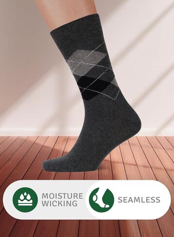 Men’s Colorful Argyle & Solid Dress Socks, Crew Length, Soft Cotton, Comfortable Socks for Men, US Size 8-12, 3 Pairs in Saudi Arabia