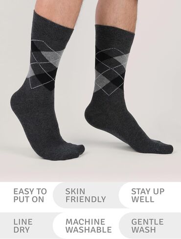 Men’s Colorful Argyle & Solid Dress Socks, Crew Length, Soft Cotton, Comfortable Socks for Men, US Size 8-12, 3 Pairs in Saudi Arabia