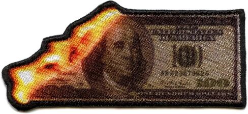 Burning Hundred Dollar Bill Patch Green Benjamin Money Embroidered Iron On in Saudi Arabia