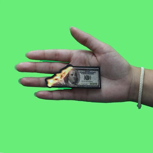 Burning Hundred Dollar Bill Patch Green Benjamin Money Embroidered Iron On in Saudi Arabia