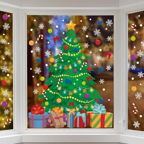2 Sheet Christmas Tree Window Clings Extra Large Xmas Tree Snowflake Window Decals Stickers Reusable Double-Sided Christmas Windows Decorations for Xmas Winter Holiday Party Home Office Glass Decor in Saudi Arabia