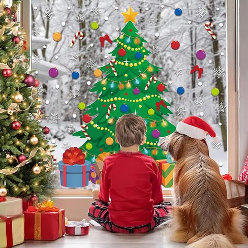 2 Sheet Christmas Tree Window Clings Extra Large Xmas Tree Snowflake Window Decals Stickers Reusable Double-Sided Christmas Windows Decorations for Xmas Winter Holiday Party Home Office Glass Decor in Saudi Arabia
